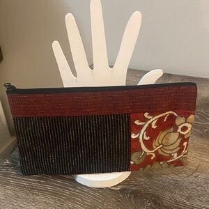 Owakara Plus Handmade Red & Black Floral Patch Cosmetic Pouch Bag Zip Close